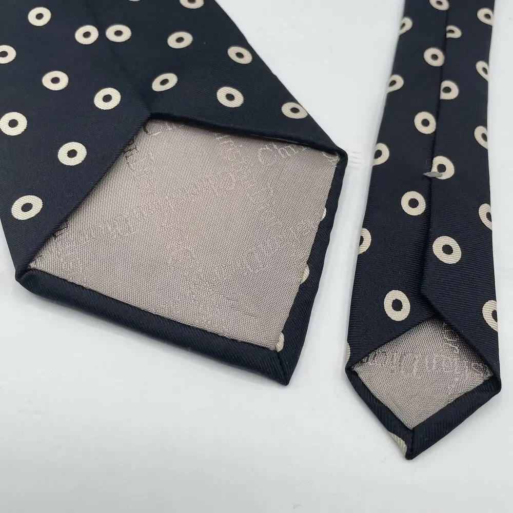 Vintage Christian Dior 100% Silk Necktie 57 Inch Black Bullseye Dots Pattern USA
